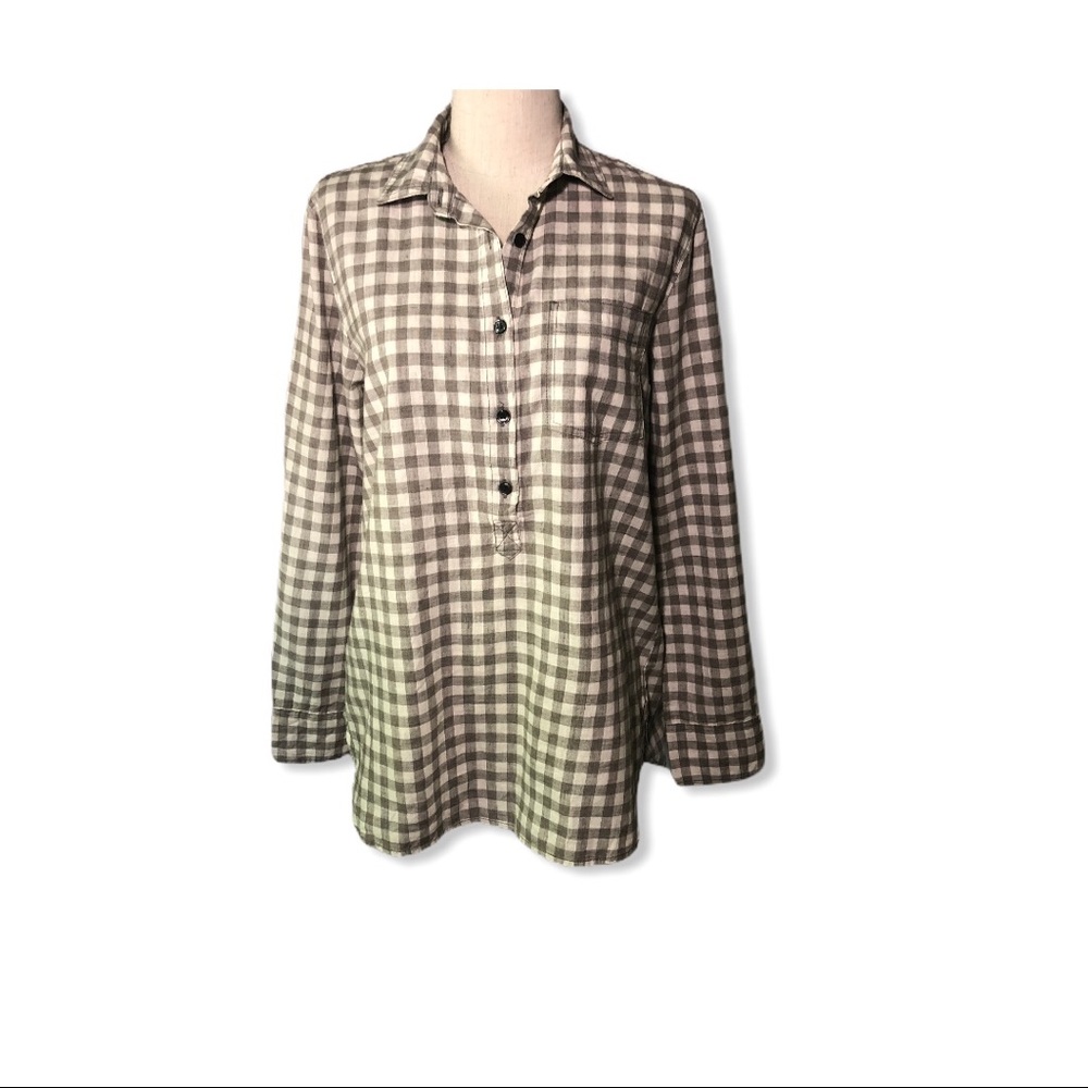 J.Crew XS beige white gingham long sleeve shirt